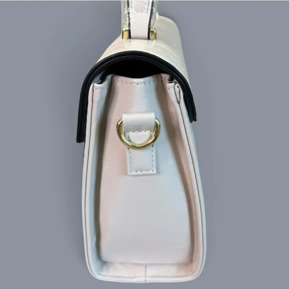 Jovanni Top Handle Handbag Cream Structured Satchel Gold Hardware Flap Purse New